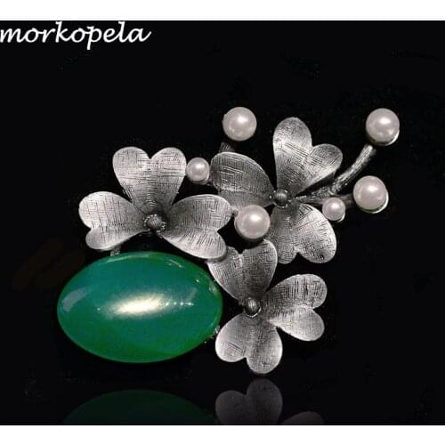Morkopela Stone Flower Brooches For Women Vintage Metal Brooch Banquet Large Beautiful Pin Scarf Clip Broche Jewelry