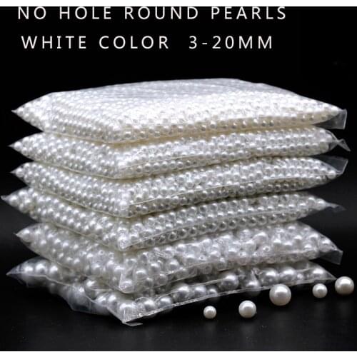 NEW DIY 3-20mm Acrylic No Hole Round white Pearl Loose charms Beads Jewelry Making crafts Rose Brush container Decorations