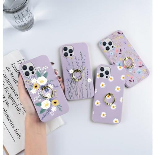 Finger Ring Holder Fundas For Huawei P Smart 2019 2021 P50 P30 P20 Pro P40 Honor 10 20 10i 9X 8A 8X Lite E Lavender Flower Cases