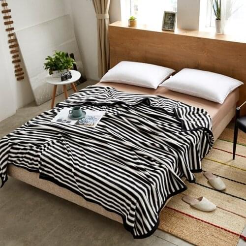 Black and white striped blanket coral fleece soft bedspread home decor travel throw blanket