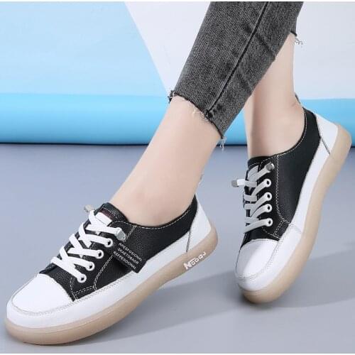 Spring Autumn Sport Shoes Women Natural Genuine Leather Flat Woman Casual Shoe Female Lace Up Ballet Flats Soft Ladies Sneakers