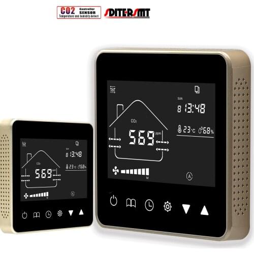 RS48 CO2 Regulator Solenoid Valve&Fan AC/0-10V for Air System FreshTemperature Humidity Monitor Friendly Operation Interface