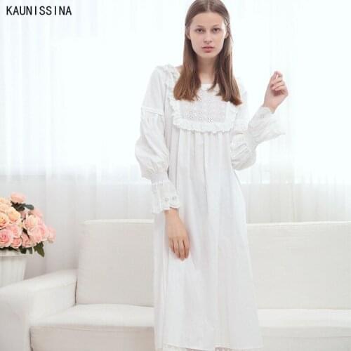 Cotton Nightgown Woman Autumn Night Gown Long Sleeve Night Gown Sleepwear Elegant Lady Home Dressing Gown European Night Dress
