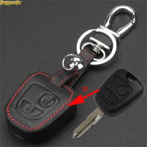 Jingyuqin for Citroen C4 C5 Berlingo Picasso Xsara Picasso Aygo Peugeot 206 207 307 107 406 408 2 Buttons Leather Car Key Case
