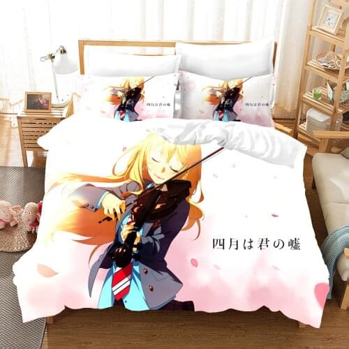 Your Lie In April Bedding Set Anime Comforter 3D Print Luxury Duvet Cover Set Home Textile Queen King Single Size Cartoon Kids