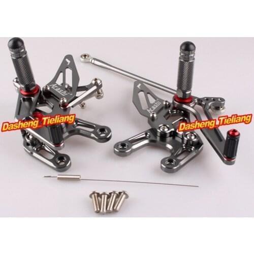CNC Motorbike Rearset Rear Set Footpegs for Kawasaki Ninja ZX10R 2008 2009 2010 Grey Pegs Adjustable, Aluminum Alloy