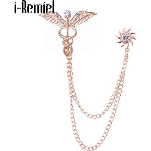 Korean Crystal Angel Wings Brooch Rhinestone Animal Snake Tassel Chain Corsage Suit Shirt Lapel Pins Fashion Jewelry Accessories