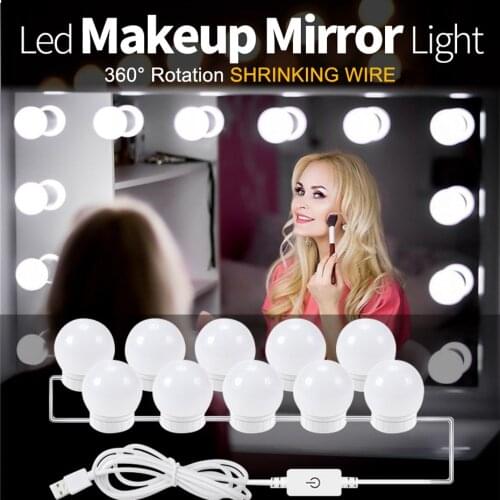 Makeup Mirror Vanity LED Light 2/6/10/14 LED Bulbs USB Charging Port Cosmetic Make up Mirrors Bulbs Adjustable Brightness Lights