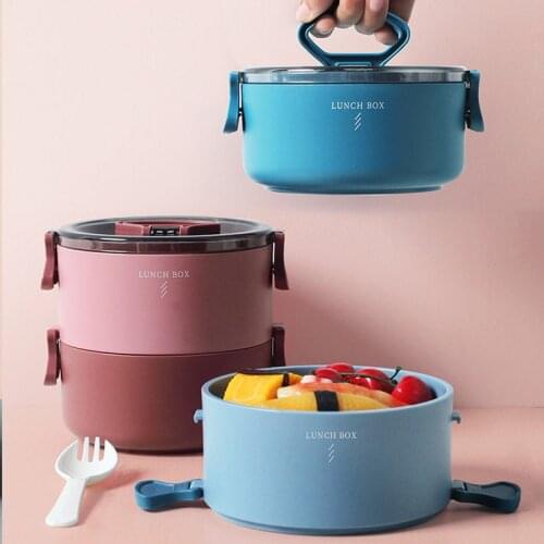 BPA Free Plastic Round Lunch Box with Leakproof Lid Portable Office Bento Boxes Heatable Lunchbox