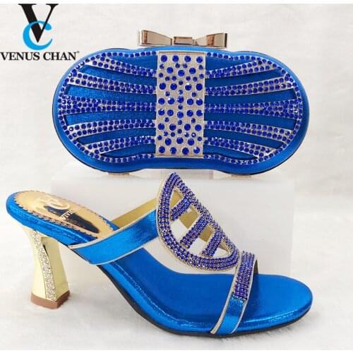 Hot Selling Nigerian Shoes And Bag Set Italian Design Matching Shoes And Bag Set Italian For Wedding Party in Blue Color
