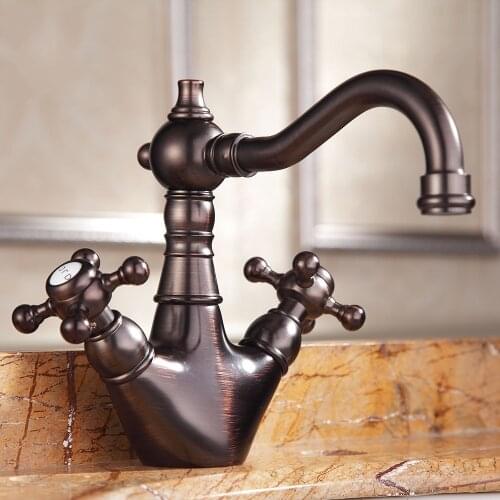 Oil Rubbed Bronze Solid brass copper dual handle Washbasin faucet European lavatory Faucet Waterfall tap