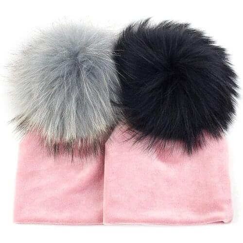 Cute Baby 0-3 Month Newborn Beanies Infant Winter Warm Beanie Hats Girls Boys Skull Caps With 15cm Real Fur Pompom Unisex Hat