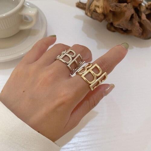 ZN Fashion Opening Design Rings Irregular Letter B Adjustable Geometric Finger Rings for Women Men Jewelry Gift