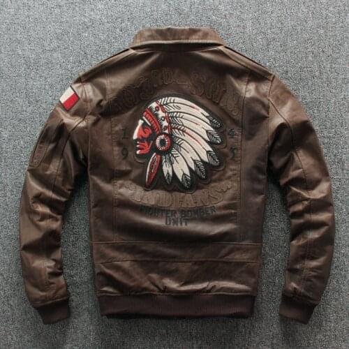 2021 Genuine Leather Lacket Mens Head Layer Cowhide Slim-Fit Indian Embroidered Motorcycle Leather Jacket