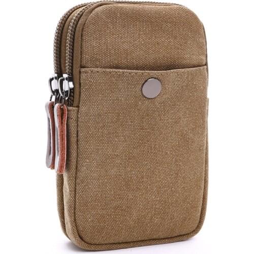 Mens double zipper layer wear belt cell phone waist bag hanging pants nose certificate change card holder Cell Phone Pocket