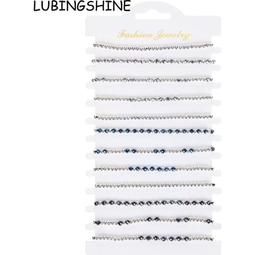 12pcs/lot Crystal Bead Charms Bracelet Set for Couples Women Girl Adjustable Rhinestone Hand-woven Wristband Jewelry Gift
