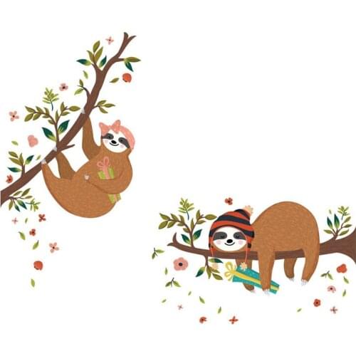 Two sloths on the tree Wall Sticker baby kids rooms bedroom decoration Mural Art Decals Animals stickers home decor wallpaper