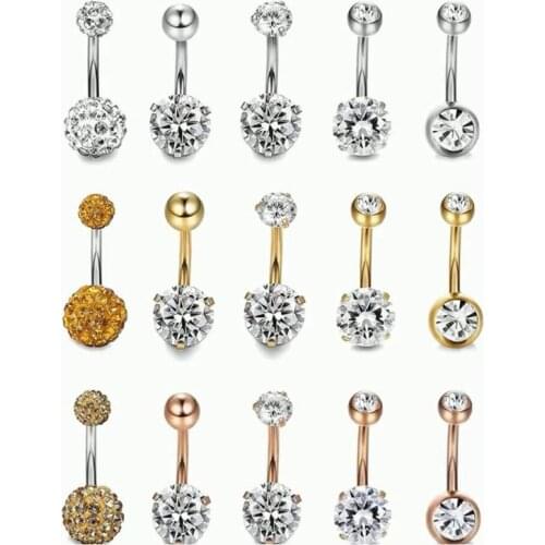 New 5 pcs/set Style Rose Gold 316 L Surgical Steel CZ Belly Navel Button Ring for Women Girl Body Jewelry Piercing