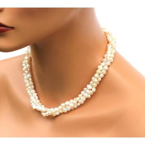 New Arrival Favorite Pearl Necklace Baroque 3 Rows Pink Freshwater Genuine Pearl Necklace Bridesmaids Brides Women Gift