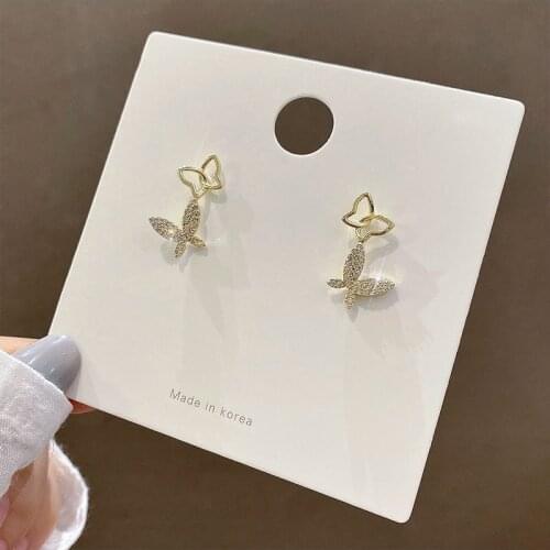 New Temperament All-Match Double Butterfly Design Earrings For Women Korean Metal Micro-Set Zircon Earrings Fashion Jewelry 2020