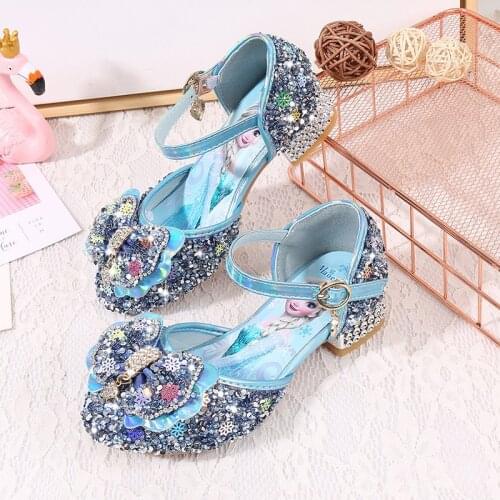 Disney autumn girls high-heeled new princess shoes frozen Elsa childrens performance shoes little girl Korean crystal shoes