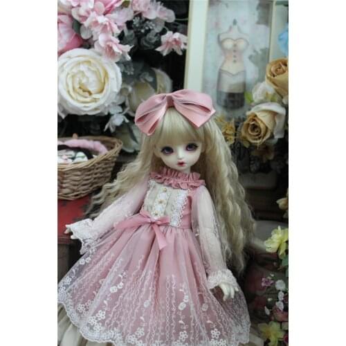 BJD Doll Clothes for 1/3 1/4 1/6 Blythes size Giant doll clothes light pink lace sweet retro doll accessories (Skirt + Tiara)