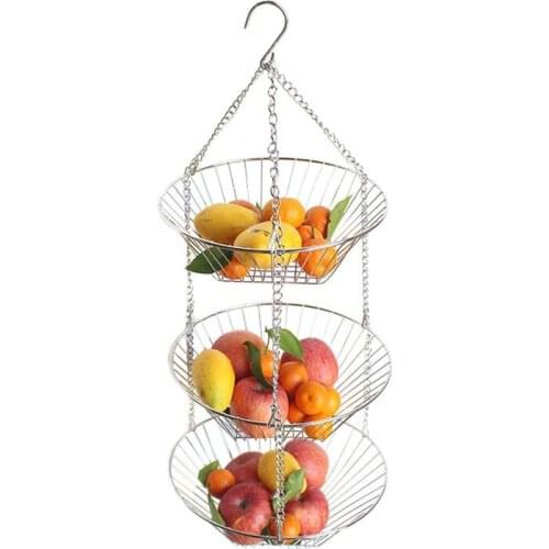 Hanging Fruit Basket Iron Art 3-Layer Baskets Fruit Tray Drain Basket Household Fruit Bowl Storage Basket