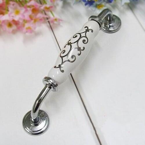 5" White Dresser Pulls Drawer Pull Handles Ceramic Kitchen Cabinet Door Knobs Silver Furniture Knob Pull Porcelain Handle