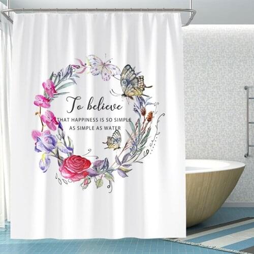 Nordic Flowers Bathroom Shower Curtain Waterproof Thick Mildew-Proof Polyester Curtain Rain Partition Curtain Bath Curtain