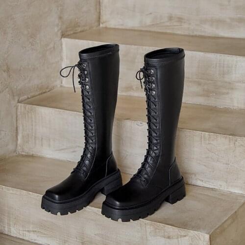 SKLFGXZY Winter New style Genuine leather Knee-high boots Women boots Motorcycle boots Snow boots warm stretch Women shoes