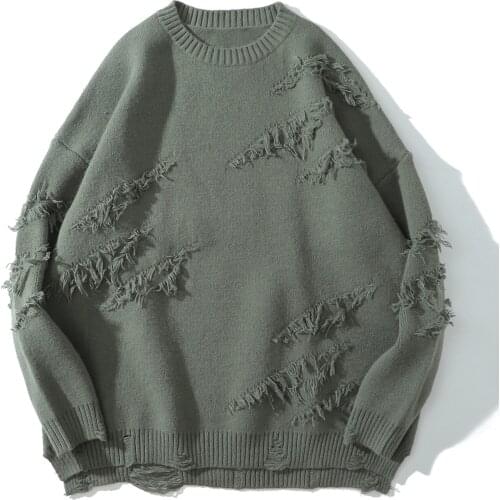 Hip Hop Streetwear Sweater Men Knitwear Harajuku Autumn Vintage Solid Color Sweater Oversize Pullover Men Clothing