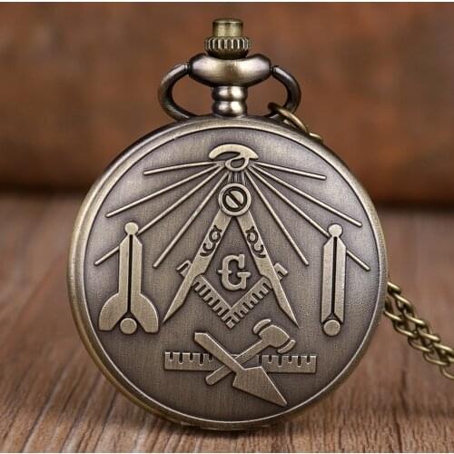 Vintage UK Masonic Freemasonry Design Pocket Watch Mens Womens Necklace Pendant Quartz Fob Watch Gifts Clock