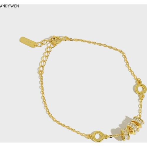 ANDYWEN 2020 925 Sterling Silver Gold Zircon Charm Bracelet Adjustable Women Fashion Fine Jewelry 2021 Wedding Simple Women