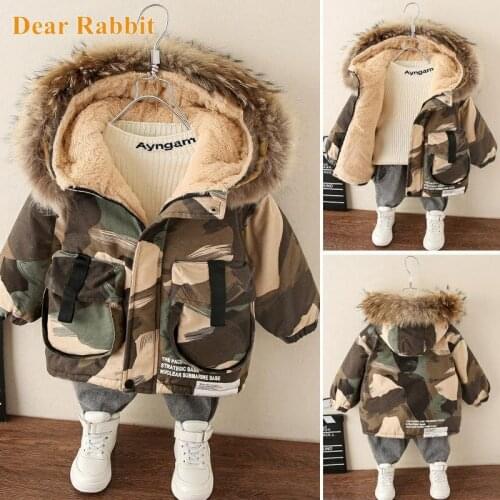 Winter Boy Coat Baby parka Hooded Cotton Plus Velvet Thicken Warm Camouflage Jacket Children Outwear Kids Clothes girls clothing