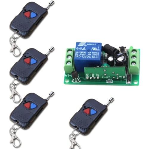 315MHZ 1pcs Wireless Remote Control Switches DC9V 12V 24V Module +4pcs 2-Button RF Remote Controls for Light and Door