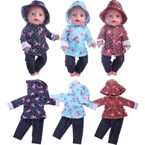 3 Cute Aartoon Little Girl Pattern Suits = Hooded Clothes + Pants For 18 Inch American&43Cm Baby New Born Doll Generation , Gift