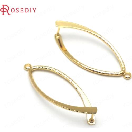 36936)6PCS 36x15MM 24K Gold Color Brass Long Oval Shape Can fit Beads Earrings Connector Charms High Quality Jewelry Findings