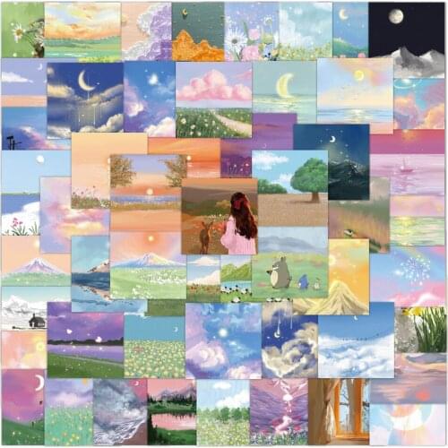 50/60PCS Cute Beautiful Scenery Stickers Aesthetic Luggage Laptop Skateboard Phone Waterproof Kawaii Cartoon Decals Sticker Toys
