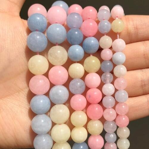 Wholesale 6/8/10mm Natural Stone Beads Morganite Jades Stone Round Loose Beads for Jewelry Making DIY Bracelets Necklace 15