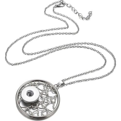 Fashion Beauty Round Hollow hearts pendant snap necklace chain 60cm fit 18mm snap buttons snap jewelry DJ0027 wholesale