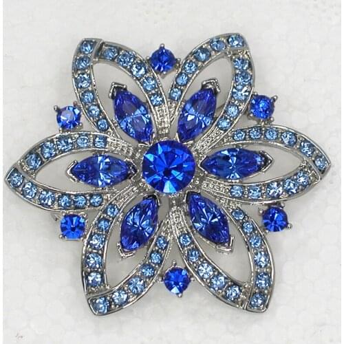 Flower Brooch Blue Marquise Rhinestone Bridal Wedding party Pin brooches C763 B