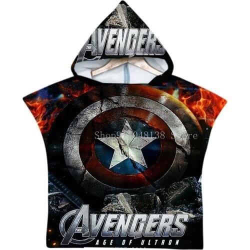 Disney Hooded cloak Wearable The Avengers Captain America Cartoon Bath Towel Blanket Summer Beach Towel Adult Kids Gifts