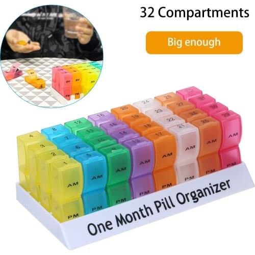 Monthly Pill Case Container with Popup Open Design 2 Times a Day AM PM Compartments Large Section Medicine Holder for Travel