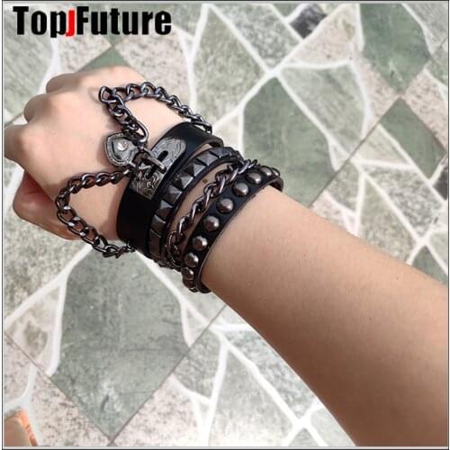 Gothic Lolita Cosplay Harajuku women men Boy girl punk hip hop skeleton buckle strand bracelet strap Halloween Cosplay props