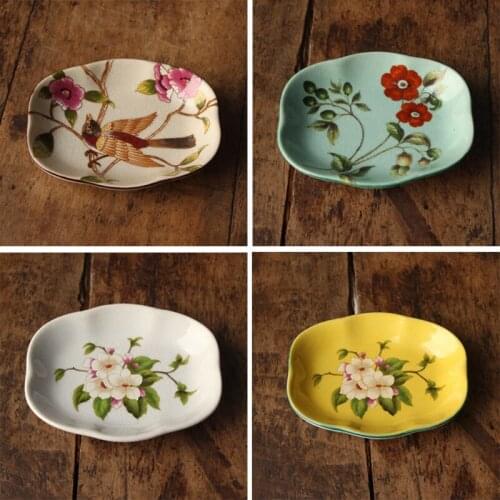 Ceramic Soap Dishes Shower Soap Case Household Container Storage Box Bathroom Accessories Flower and Bird Painting Free Shipping