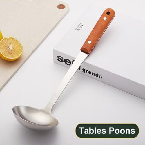 Pasta Scoops Thicken 304 Kitchen Stainless Steel Pasta Spaghetti Noodle Spoon Powder Claws Long Wooden Handle Kitchen Spoon