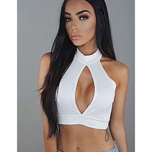 New Summer Women Tank Top Sexy Tight High Collar Sleeveless Vest Ladies Solid Fashion Short Hollow Out Tops 3 Color S/M/L/XL