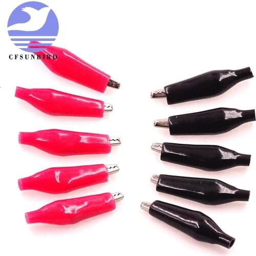 10pcs 45MM Metal Alligator Clip G99 Crocodile Electrical Clamp Testing Probe Meter Black And Red Plastic Boot Sell At A Loss