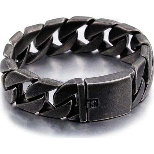 Fashion Mens Bracelets Biker Motorcycle 316L Stainless Steel Gunmetal Matte Punk Bracelet for Men 20mm 22cm Length