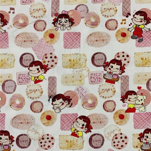 Cartoon Cute Biscuit Milky Girl Print 100% Cotton Fabric for Girl Clothes Hometextile Cushion Cover Backpacks DIY